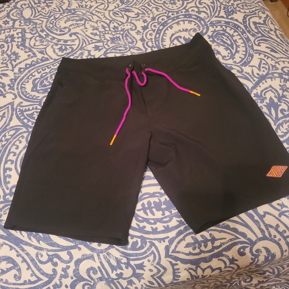 Pit Viper, Black Board Shorts with Purple Accent, L, NWT